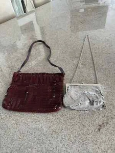 Vintage Brown Lucite Mesh Shoulder Bag + Silver Mesh Evening Bag - Picture 1 of 14