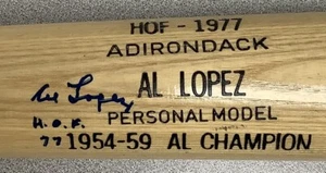 Al Lopez Signed Baseball Bat Adirondack Indians Auto HOF 1977 Inscription JSA - Picture 1 of 5