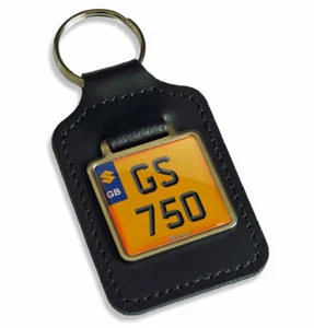 GS 750 Reg GB Number Plate Leather Keyring Key Fob for Suzuki GS750 Keys - Picture 1 of 2