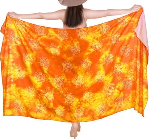 HAPPY BAY Women's Bathing Suit Sarong Wrap Maxi Skirt One Size Orange, Allover - Picture 1 of 3