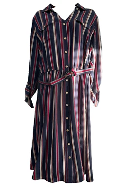 $110 Charter Club Women's Striped Drawstring Dress- Deepest Navy - Size 14-New - Image 1 of 4