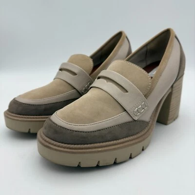 Mia Tacones Mujer 9 M Beige Arena Grueso Mocasín Nissa Arena Neutro Chic Boho Foto 1 de 4