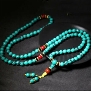 Natural AAA+8mm Tibetan ethnic style round turquoise bracelet of 108 pieces