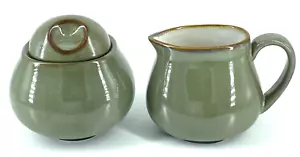 Vintage Sango Nova Art Deco Cream and Sugar Set - Sage Green & Brown - Picture 1 of 8