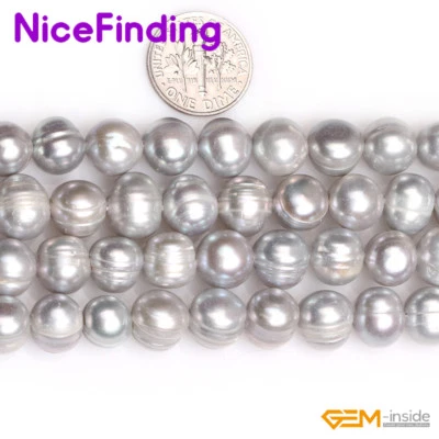 Cuentas de perlas de agua dulce de 9-10 mm casi redondas para hacer joyas hilo de 15" al por mayor hágalo usted mismo Foto 1 de 4
