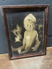 Antique oil painting portrait of child Primitive Folk Art creepy