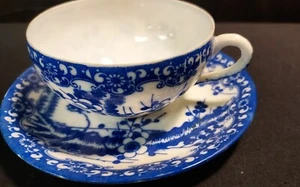 Tazza e piattino guscio d'uovo blu e bianco Nippon Japan 1921 include 2 piatti - Foto 1 di 12