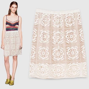GUCCI SKIRT NATURAL WHITE COTTON MACRAME DETACHABLE LINING $1,300 IT 40 US 4 - Picture 1 of 10