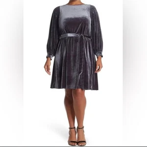 Abito Calvin Klein in velluto nuovo senza etichette manica vescovo cravatta vita festa cocktail ospite - Foto 1 di 7