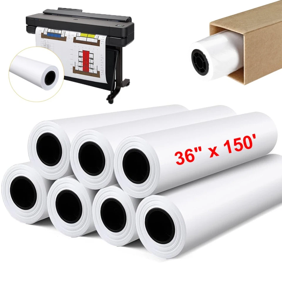 Plotter Paper Wide Format Paper 36" x 150' CAD Paper Rolls 20 lb Bond 2" Core - Image 1 of 4