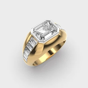 3 TCW Emerlad Lab Grown Diamond Ring IGI Certifiy F VS2 - 14 KT Gold - Picture 1 of 10