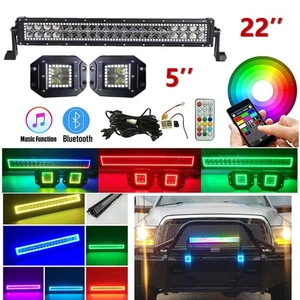 22'' RGB Light Bar + 2Pods LED Work Lights Flush Mount For Truck ATV APP+Remote - Bild 1 von 12