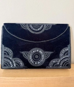 Vintage Art Deco Retro Beaded Black Velvet Clutch Style Purse Handbags Excellent - Picture 1 of 3
