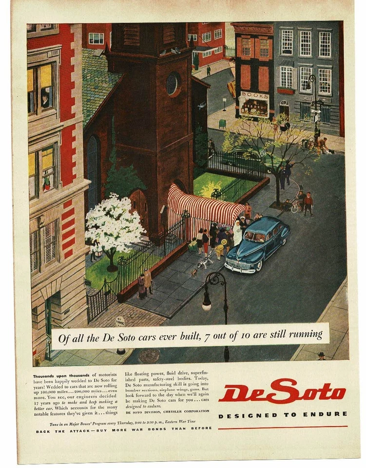 DeSoto 1942 sedán azul de lujo en boda 1945 anuncio impreso vintage Foto 1 de 1