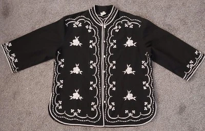 Blusa Top De Colección Caro Of Honolulu Negra Blanca Bordada Boho Rockabilly Talla 14 Foto 1 de 4