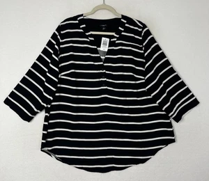 Torrid Harper Women Blouse Challis Pullover Staycay Stripe Deep Black Size 1 NWT - Picture 1 of 14
