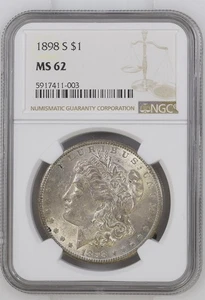 1898 S Morgan Silver Dollar NGC MS-62 - Picture 1 of 2