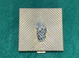 Vintage Volupte Powder Compact Raised Flower Gold Tone - Picture 1 of 6