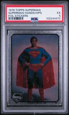 1978 TOPPS SUPERMAN MOVIE FOIL STICKER HANDS ON HIPS PSA 5, POP 7, 7 HIGHER - Image 1 of 2