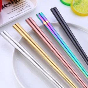 1 Paar Bunte Chinesische Essstäbchen Aus Metall Und Edelstahl æ - Bild 1 von 13