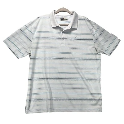 Callaway Polo Shirt Mens X Large Blue Green White Strips Opti Dri Golf Stretch - Image 1 of 4