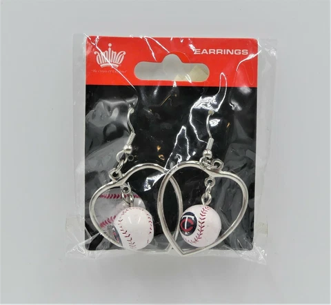 MLB Minnesota Twins Earrings Heart Shape Dangling Baseballs By Aminco Cover