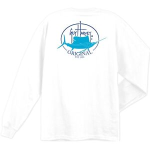 Guy Harvey Original Fin Long Sleeve Fishing Boat T-shirt..Pick Size..S-2X..White