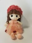 HWD Japanese Anime 17" Doll w/ Pink Flower Dress and Headband, Brown String Hair