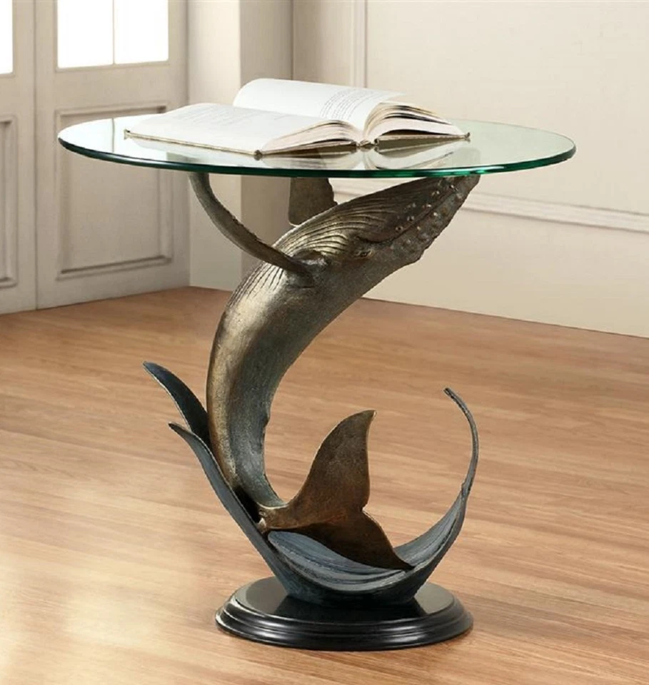 Mesa auxiliar de ballena náutica costera tropical océano escultura vida marina ~ SPI 34055 Foto 1 de 2