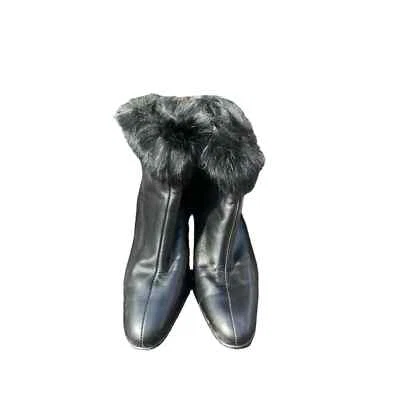 PETER KAISER ~ Botín al tobillo con tacón de cuero con ribete de piel talla 5 1/2 negro ~ cierre de cremallera trasera Foto 1 de 4