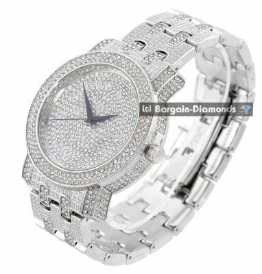 Pulsera de circonita cúbica plateada texturizada de 47 mm para hombre esfera plateada 8,5" circonita cúbica Foto 1 de 4