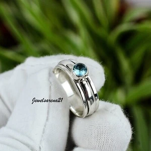 Blue Topaz Ring 925 Sterling Silver Spinner Ring Mediation Handmade Jewelry ED26