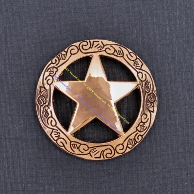 10PC WESTERN SADDLE HORSE BIG GOLD ENGRAVED TEXAS RANGER STAR CONCHO SCREW BACK - Image 1 of 4