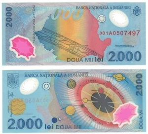 1999 Romania 2000 Lei Polymer Banknote P111b Solar Eclipse Polymer - Picture 1 of 1