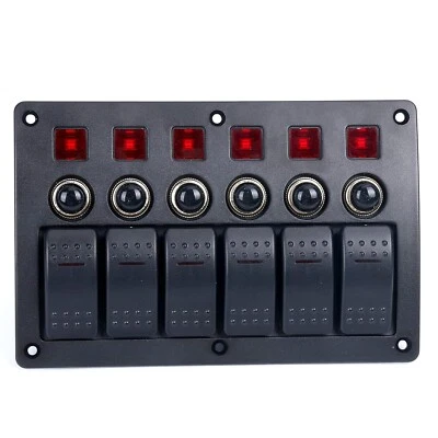 Disjuntor LED vermelho painel interruptor balancim barco marinho impermeável 6 gangues - Imagem 1 de 4