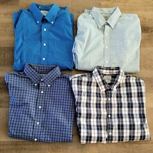 LL Bean Mens Plaid Button Down Up Casual Blue Purple Dress Shirts Large LOT OF 4 - Picture 1 of 5