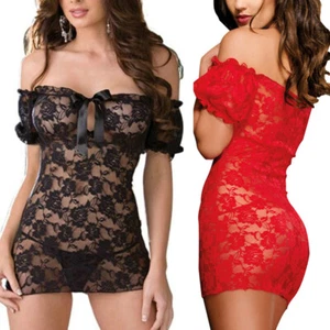 US Women Sexy Lingerie Babydoll Lace Dress G-string Sleepwear Nightwear Set - Picture 1 of 18