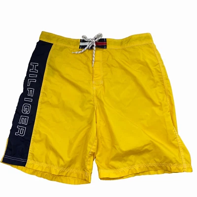 Vintage Tommy Hilfiger Board Shorts Men XL Spell Out Logo Color Block Yellow Y2K - Image 1 of 4