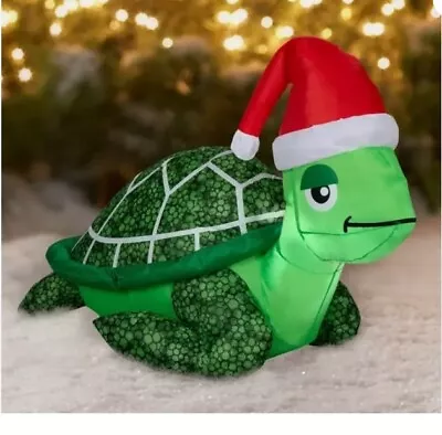 3.2' FESTIVE SEA TURTLE WEARING A SANTA HAT CHRISTMAS INFLATABLE -- ADORABLE!! - Image 1 of 2
