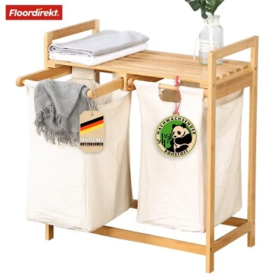 Bambus-Wäschekorb Wäsche-Sortierer 2 Wäschesäcken Bambusgestell Dakota - Bild 1 von 4