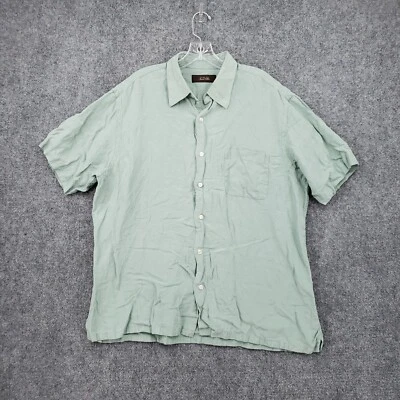 Camisa con botones Tasso Elba para hombre XL extra grande verde manga corta cuello seda Foto 1 de 4