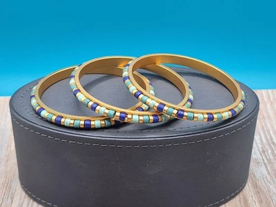 The Met MMA Lapis Turquoise Larimer Gemstone 3 Bangles Stackable Cuff Bracelet  - Image 1 of 4
