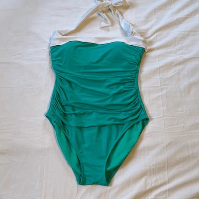 Lauren Ralph Lauren one piece bathing suit size 8 green white summer beach lake - Image 1 of 4