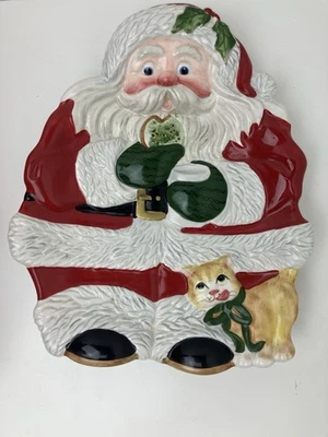 Fitz and Floyd Santa Cookie Canapé Plate w/Cat Christmas Decor 2004 8"x10" - Image 1 of 4
