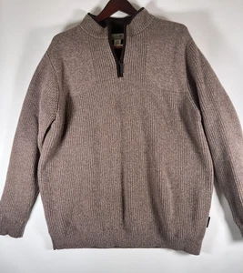 Maglione LL Bean uomo XL alto marrone lana merino mezza zip pullover antivento - Foto 1 di 14