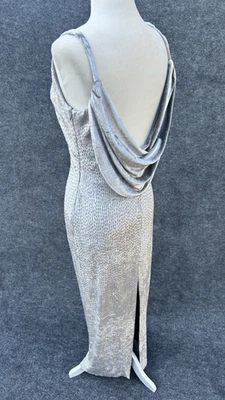 1990s LILLIE RUBIN Column Dress Gown Open Back Gray Silver Velvet Metallic Small - Image 1 of 4