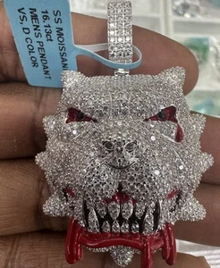 STERLING SILVER BULLDOG ICED OUT MOISSANITE  DIAMOND PENDANT 16.13 CT - Picture 1 of 3