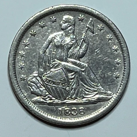 1838 Small Stars Seated Liberty Dime; Circulated Semi-Key 10C; XF+ Details Cover