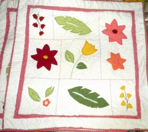 Fundas de almohada Pottery Barn EURO (2) casa de campo acolchadas adornos rojos con apliques - Imagen 1 de 4