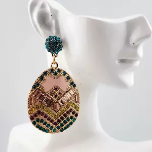 Easter Egg Earrings, Rhinestone Egg Drop Dangle Earrings. - Picture 1 of 5